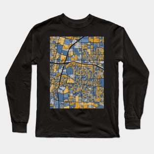 Albuquerque Map Pattern in Blue & Gold Long Sleeve T-Shirt